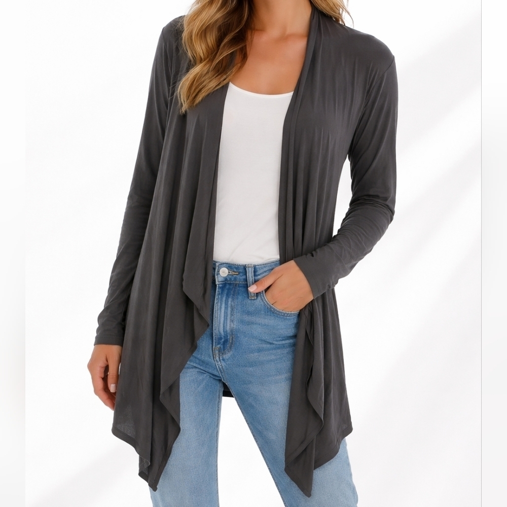Barefoot Dreams NWT Calypso Wrap Cardigan Graphite Luxe Milk Drape Lightweight M